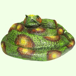 Статуэтка Змея свернутая клубочком зеленая пятнистая