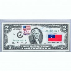 Банкнота США 2 доллара 1976 с печатью USPS, флаг Самоа, Gem UNC Банкнота США 2 доллара 1976 с печатью USPS, флаг Самоа, Gem UNC