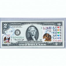Банкнота США 2 доллара 1976 с печатью USPS, игрушечная собака, UNC Банкнота США 2 доллара 1976 с печатью USPS, игрушечная собака, UNC