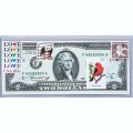Банкнота США 2 доллара 1976 с печатью USPS, птица алый танагра, Gem UNC Банкнота США 2 доллара 1976 с печатью USPS, птица алый танагра, Gem UNC