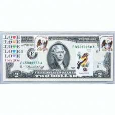 Банкнота США 2 доллара 1976 с печатью USPS, птица дубонос, Gem UNC