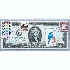 Банкнота США 2 доллара 1976 с печатью USPS, птица сиалия, Gem UNC