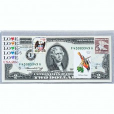 Банкнота США 2 доллара 1976 с печатью USPS, птица трупиал балтиморский, Gem UNC Банкнота США 2 доллара 1976 с печатью USPS, птица трупиал балтиморский, Gem UNC