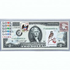 Банкнота США 2 доллара 1976 с печатью USPS, птица воробей, Gem UNC