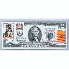 Банкнота США 2 доллара 1976 с печатью USPS, щенок немецкой овчарки, Gem UNC Банкнота США 2 доллара 1976 с печатью USPS, щенок немецкой овчарки, Gem UNC