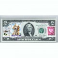 Банкнота США 2 доллара 1976 с печатью USPS, собака коккер спаниель, Gem UNC Банкнота США 2 доллара 1976 с печатью USPS, собака коккер спаниель, Gem UNC