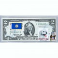 Банкнота США 2 доллара 1976 с печатью USPS, собака кувас, Gem UNC Банкнота США 2 доллара 1976 с печатью USPS, собака кувас, Gem UNC