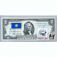 Банкнота США 2 доллара 1976 с печатью USPS, собака кувас, Gem UNC