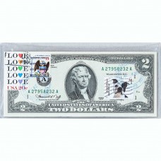 Банкнота США 2 доллара 1976 с печатью USPS, собака мопс, Gem UNC