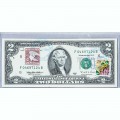 Банкнота США 2 доллара 1995 с печатью USPS, пчела, Gem UNC Банкнота США 2 доллара 1995 с печатью USPS, пчела, Gem UNC