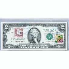 Банкнота США 2 доллара 1995 с печатью USPS, пчела, Gem UNC