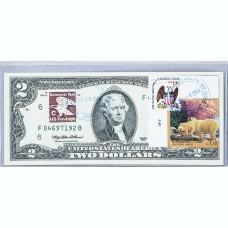 Банкнота США 2 доллара 1995 с печатью USPS, полярные медведи, Gem UNC Банкнота США 2 доллара 1995 с печатью USPS, полярные медведи, Gem UNC