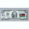 Банкнота США 2 доллара 2003 с печатью USPS, флаг Афганистана, Gem UNC Банкнота США 2 доллара 2003 с печатью USPS, флаг Афганистана, Gem UNC