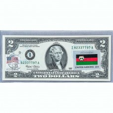 Банкнота США 2 доллара 2003 с печатью USPS, флаг Афганистана, Gem UNC Банкнота США 2 доллара 2003 с печатью USPS, флаг Афганистана, Gem UNC