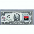 Банкнота США 2 доллара 2003 с печатью USPS, флаг Анголы, Gem UNC Банкнота США 2 доллара 2003 с печатью USPS, флаг Анголы, Gem UNC