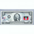 Банкнота США 2 доллара 2003 с печатью USPS, флаг Антигуа и Барбуды, Gem UNC