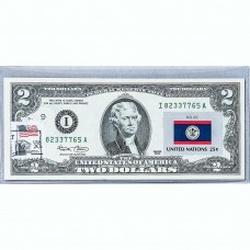 Банкнота США 2 доллара 2003 с печатью USPS, флаг Белиза, Gem UNC Банкнота США 2 доллара 2003 с печатью USPS, флаг Белиза, Gem UNC