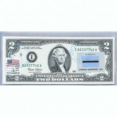 Банкнота США 2 доллара 2003 с печатью USPS, флаг Ботсваны, Gem UNC Банкнота США 2 доллара 2003 с печатью USPS, флаг Ботсваны, Gem UNC