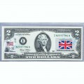 Банкнота США 2 доллара 2003 с печатью USPS, флаг Британии, Gem UNC