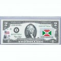 Банкнота США 2 доллара 2003 с печатью USPS, флаг Бурунди, Gem UNC Банкнота США 2 доллара 2003 с печатью USPS, флаг Бурунди, Gem UNC