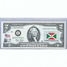 Банкнота США 2 доллара 2003 с печатью USPS, флаг Бурунди, Gem UNC Банкнота США 2 доллара 2003 с печатью USPS, флаг Бурунди, Gem UNC