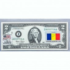 Банкнота США 2 доллара 2003 с печатью USPS, флаг Чада, Gem UNC Банкнота США 2 доллара 2003 с печатью USPS, флаг Чада, Gem UNC