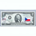 Банкнота США 2 доллара 2003 с печатью USPS, флаг Чехословакии, Gem UNC Банкнота США 2 доллара 2003 с печатью USPS, флаг Чехословакии, Gem UNC