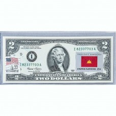 Банкнота США 2 доллара 2003 с печатью USPS, флаг Демократической Кампучии, Gem UNC Банкнота США 2 доллара 2003 с печатью USPS, флаг Демократической Кампучии, Gem UNC