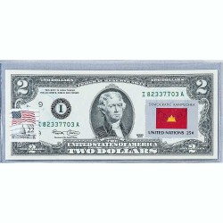 Банкнота США 2 доллара 2003 с печатью USPS, флаг Демократической Кампучии, Gem UNC
