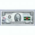 Банкнота США 2 доллара 2003 с печатью USPS, флаг Доминики, Gem UNC Банкнота США 2 доллара 2003 с печатью USPS, флаг Доминики, Gem UNC