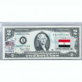 Банкнота США 2 доллара 2003 с печатью USPS, флаг Египта, Gem UNC Банкнота США 2 доллара 2003 с печатью USPS, флаг Египта, Gem UNC