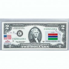 Банкнота США 2 доллара 2003 с печатью USPS, флаг Гамбии, Gem UNC Банкнота США 2 доллара 2003 с печатью USPS, флаг Гамбии, Gem UNC