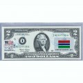 Банкнота США 2 доллара 2003 с печатью USPS, флаг Гамбия, Gem UNC Банкнота США 2 доллара 2003 с печатью USPS, флаг Гамбия, Gem UNC