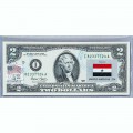 Банкнота США 2 доллара 2003 с печатью USPS, флаг Йемена, Gem UNC Банкнота США 2 доллара 2003 с печатью USPS, флаг Йемена, Gem UNC