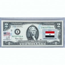 Банкнота США 2 доллара 2003 с печатью USPS, флаг Йемена, Gem UNC Банкнота США 2 доллара 2003 с печатью USPS, флаг Йемена, Gem UNC