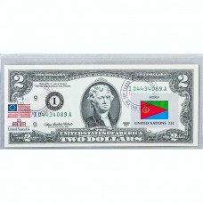 Банкнота США 2 доллара 2003 с печатью USPS, флаг Эритреи, Gem UNC Банкнота США 2 доллара 2003 с печатью USPS, флаг Эритреи, Gem UNC
