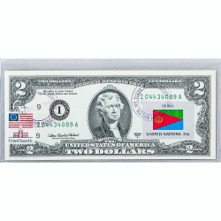 Банкнота США 2 доллара 2003 с печатью USPS, флаг Эритреи, Gem UNC
