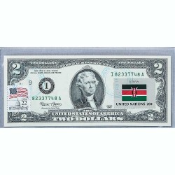 Банкнота США 2 доллара 2003 с печатью USPS, флаг Кении, Gem UNC