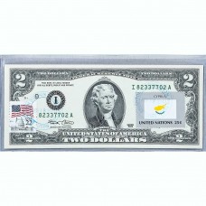 Банкнота США 2 доллара 2003 с печатью USPS, флаг Кипра, Gem UNC Банкнота США 2 доллара 2003 с печатью USPS, флаг Кипра, Gem UNC