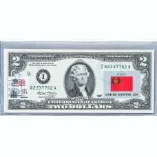 Банкнота США 2 доллара 2003 с печатью USPS, флаг Конго-01, Gem UNC Банкнота США 2 доллара 2003 с печатью USPS, флаг Конго-01, Gem UNC