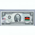 Банкнота США 2 доллара 2003 с печатью USPS, флаг Малави, Gem UNC Банкнота США 2 доллара 2003 с печатью USPS, флаг Малави, Gem UNC