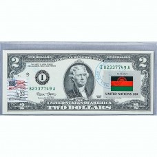 Банкнота США 2 доллара 2003 с печатью USPS, флаг Малави, Gem UNC Банкнота США 2 доллара 2003 с печатью USPS, флаг Малави, Gem UNC