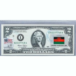 Банкнота США 2 доллара 2003 с печатью USPS, флаг Малави, Gem UNC