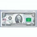Банкнота США 2 доллара 2003 с печатью USPS, флаг Мавритании, Gem UNC Банкнота США 2 доллара 2003 с печатью USPS, флаг Мавритании, Gem UNC
