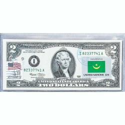 Банкнота США 2 доллара 2003 с печатью USPS, флаг Мавритании, Gem UNC