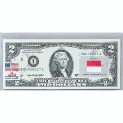Банкнота США 2 доллара 2003 с печатью USPS, флаг Монако, Gem UNC