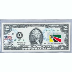 Банкнота США 2 доллара 2003 с печатью USPS, флаг Мозамбика, Gem UNC