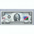 Банкнота США 2 доллара 2003 с печатью USPS, флаг Намибии, Gem UNC Банкнота США 2 доллара 2003 с печатью USPS, флаг Намибии, Gem UNC