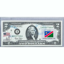 Банкнота США 2 доллара 2003 с печатью USPS, флаг Намибии, Gem UNC