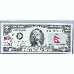 Банкнота США 2 доллара 2003 с печатью USPS, флаг Непала, Gem UNC